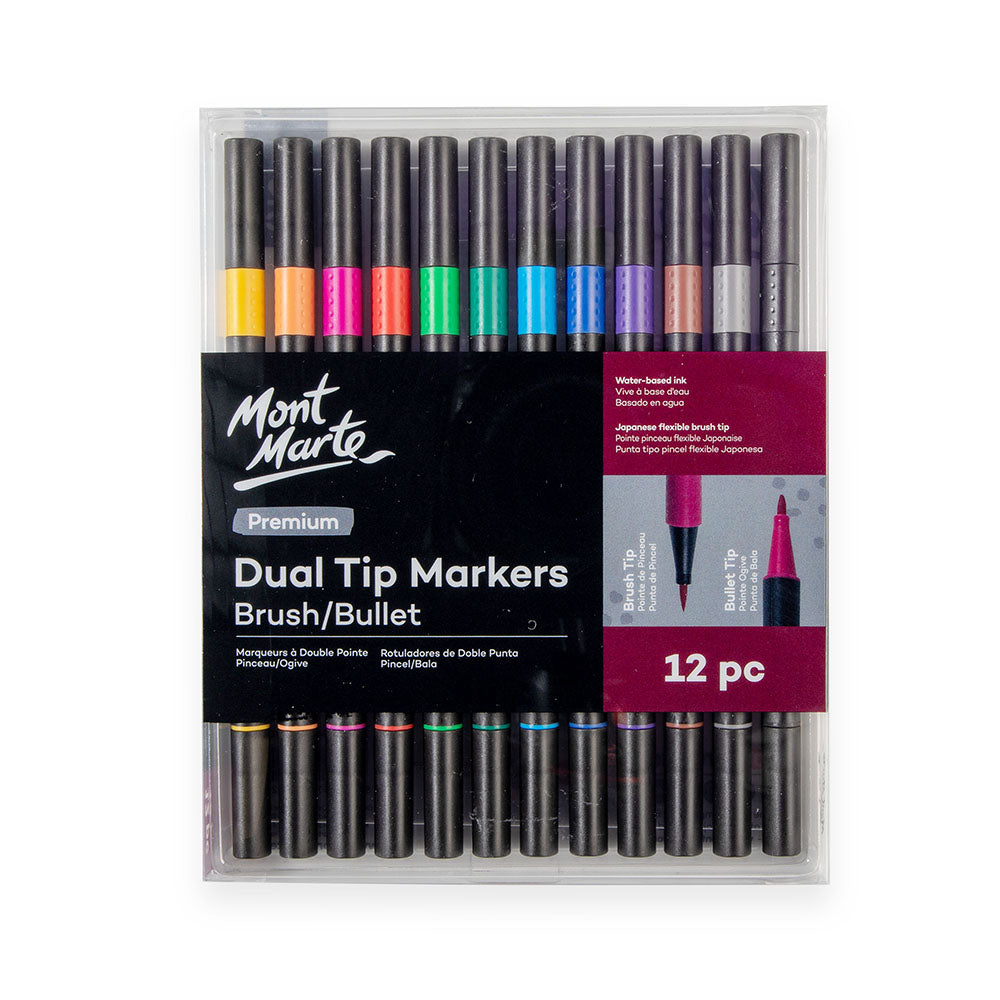 Mont Marte Dual Tip Markers Brush/Bullet Premium 12pc