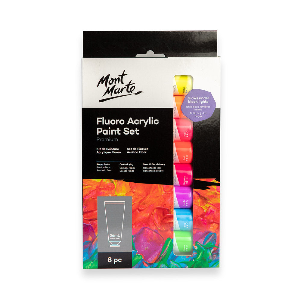 Fluoro Acrylic Paint Set Premium 8pc x 36ml – Mont Marte Australia