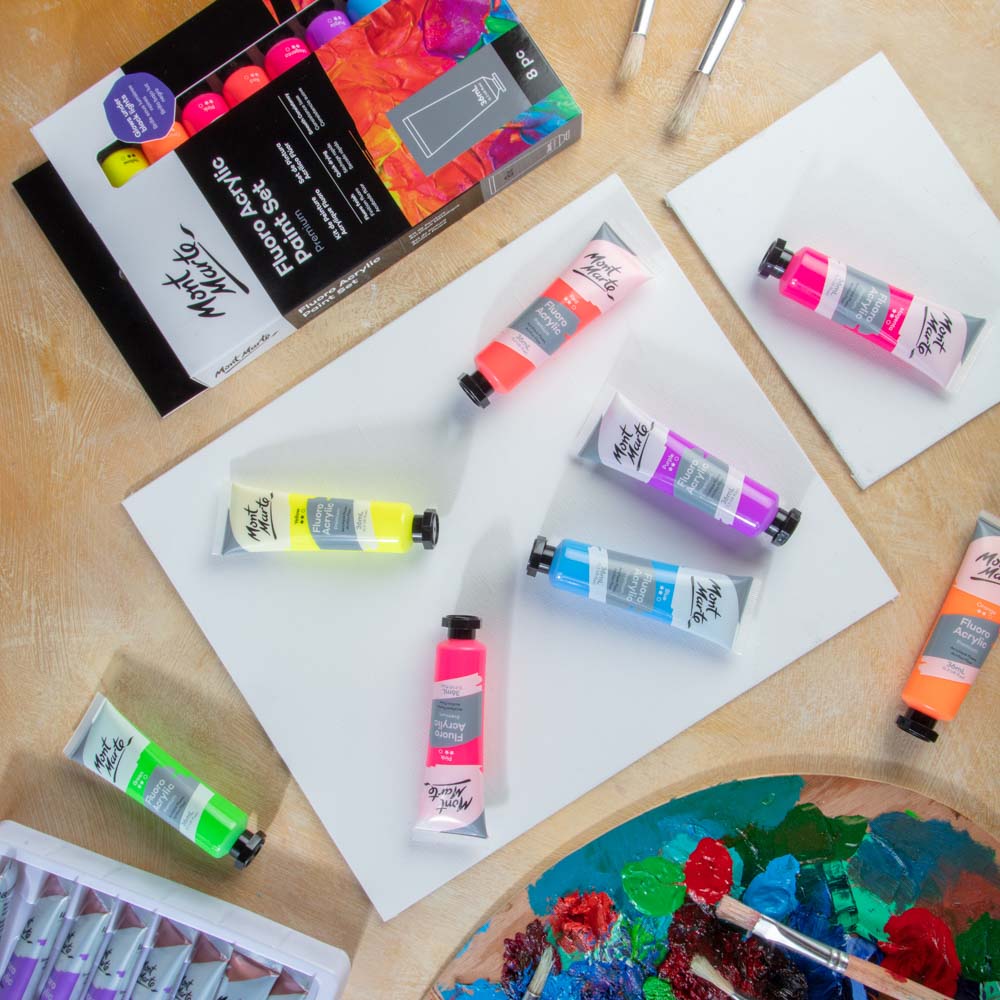 Fluoro Acrylic Paint Set Premium 8pc x 36ml – Mont Marte Australia