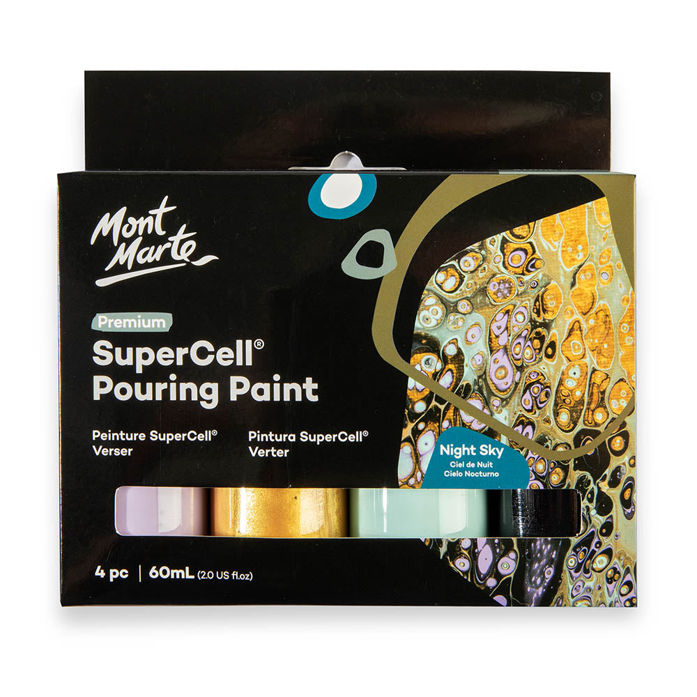 SuperCell Pouring Paint Set Premium 4pc x 60ml (2 US fl.oz) - Night Sky