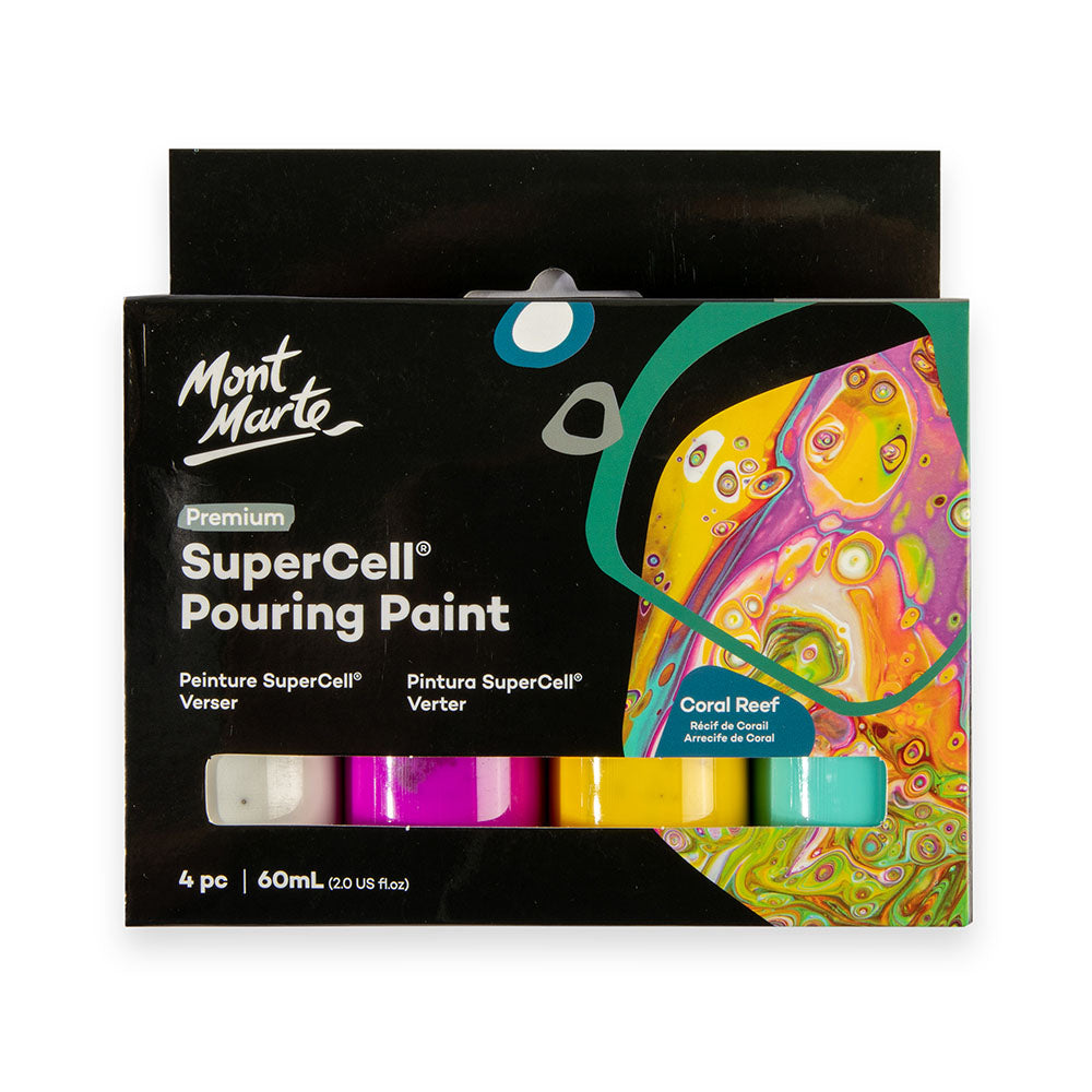 SuperCell Pouring Paint Set Premium 4pc x 60ml (2 US fl.oz) - Coral Reef