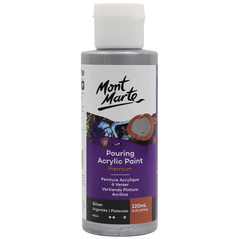 Pouring Acrylic Paint Premium 120ml (4.05 US fl.oz) Bottle - Silver